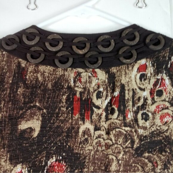 Vintage Art to Wear Silk Blazer Womens M Brown Abstract Metallic Trim Boho 90s - Picture 8 of 8